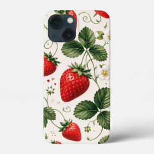 Seamless Strawberry Botanical Pattern VintageStyle iPhone 13 Mini Case