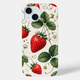 Seamless Strawberry Botanical Pattern VintageStyle iPhone 15 Case
