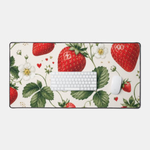Seamless Strawberry Botanical Pattern VintageStyle Desk Mat