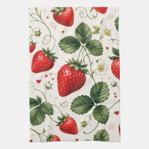 Seamless Strawberry Botanical Pattern VintageStyle Tea Towel
