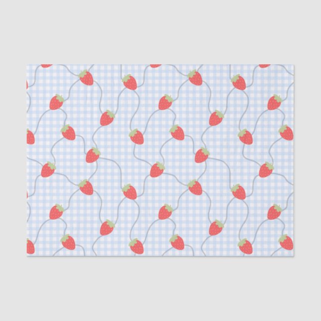 Seamless Strawberry Gingham Pattern Tissue Paper (Front)