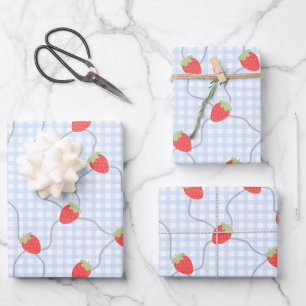 Seamless Strawberry Gingham Pattern Wrapping Paper Sheet