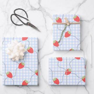 Seamless Strawberry Gingham Pattern Wrapping Paper Sheet