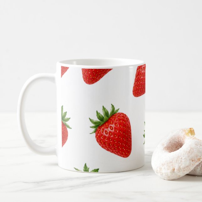 Seamless Strawberry Pattern Cute Red Fruit  Coffee Mug (With Donut)