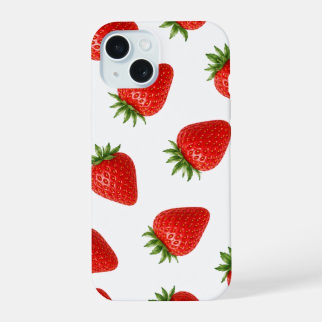Seamless Strawberry Pattern Cute Red Fruit  iPhone 15 Case (Back)