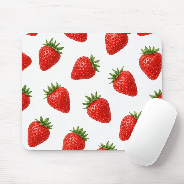 Seamless Strawberry Pattern Cute Red Fruit  Mouse Mat (With Mouse)