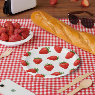 Seamless Strawberry Pattern Cute Red Fruit Paper Plate