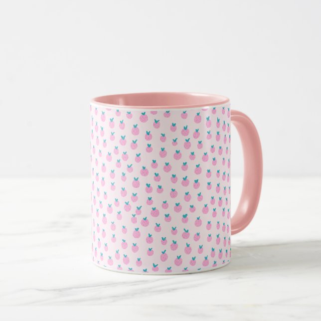 Seamless Strawberry Pattern – Pastel Pink Cute  Mug (Front Right)