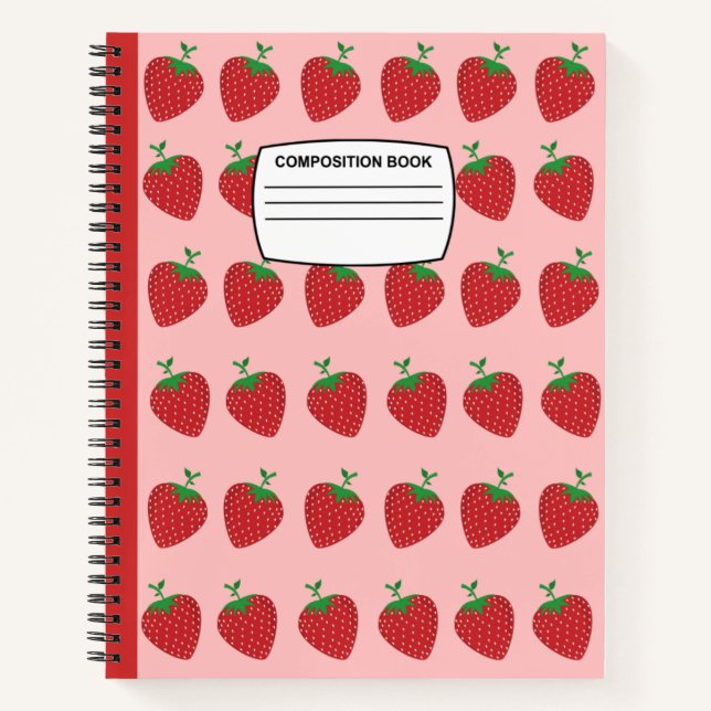 Seamless Strawberry Spiral Composition  Notebook (Front)