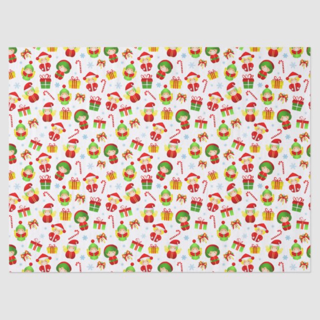 Seamless stylised Christmas ornament little elves  Tissue Paper (Front)