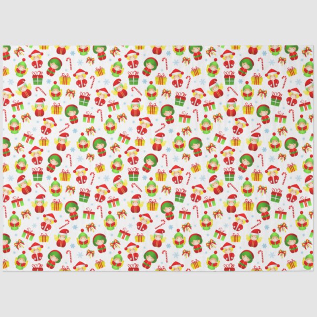 Seamless stylised Christmas ornament little elves  Tissue Paper (Front)