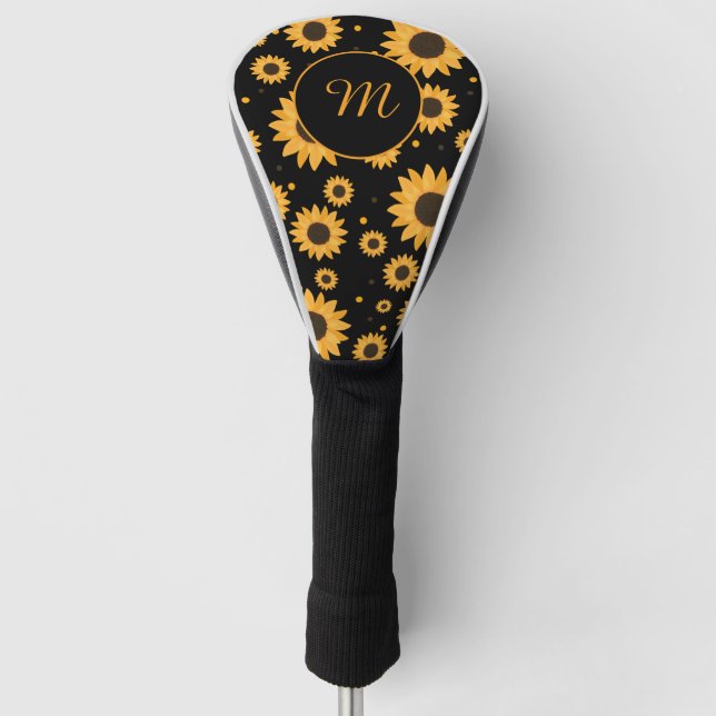 Seamless Sunflowers Monogram Initial Golf Head Cover (Front)