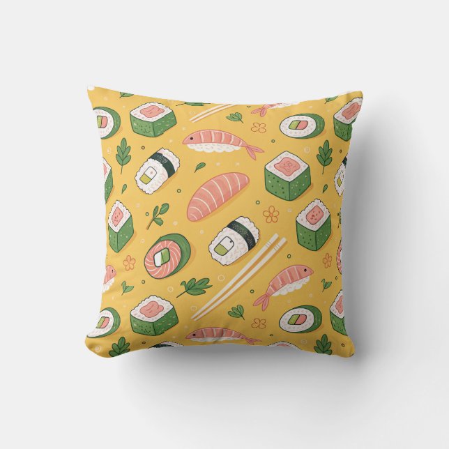 Seamless Sushi Pattern – Cute Japanese Food  Cushion (Front)