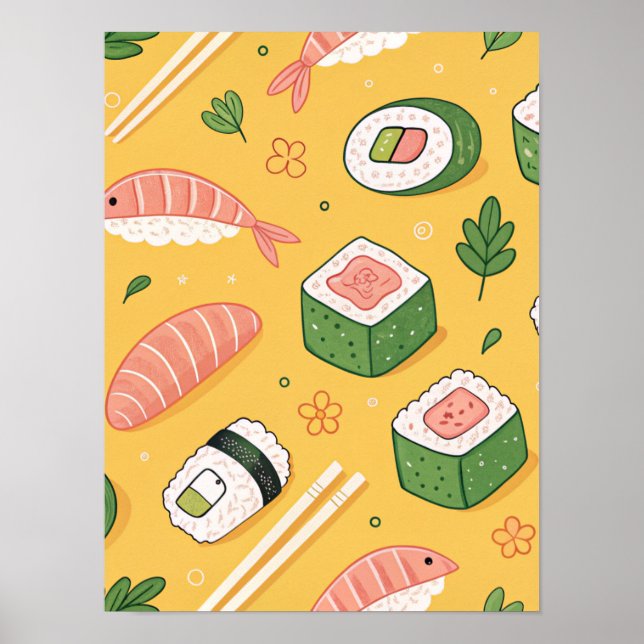 Seamless Sushi Pattern – Cute Japanese Food  Poster (Front)