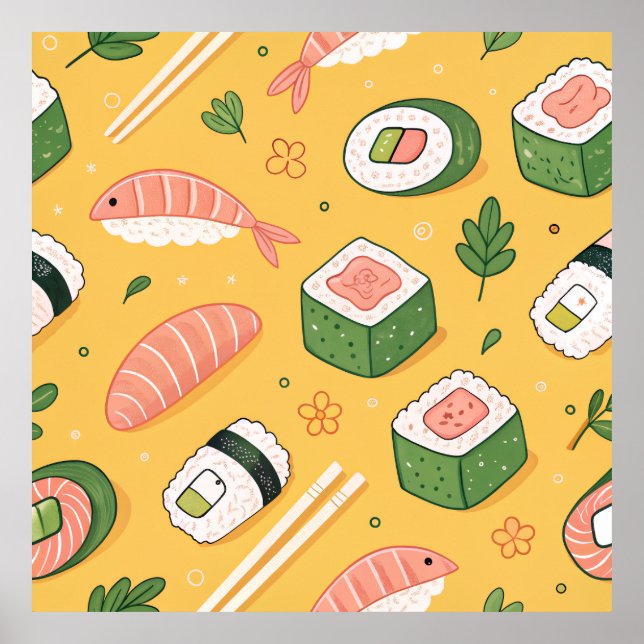 Seamless Sushi Pattern – Cute Japanese Food  Poster (Front)