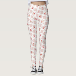 Seamless Sweet Pastel Pink and White Geometric Flo Leggings