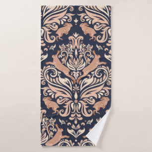 Seamless symmetrical pattern in the Damask style. Bath Towel