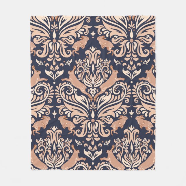 Seamless symmetrical pattern in the Damask style.  Fleece Blanket (Front)