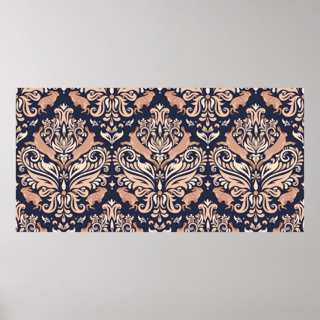 Seamless symmetrical pattern in the Damask style.  Poster (Front)