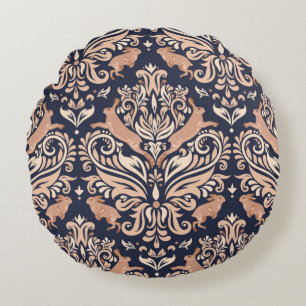Seamless symmetrical pattern in the Damask style.  Round Cushion