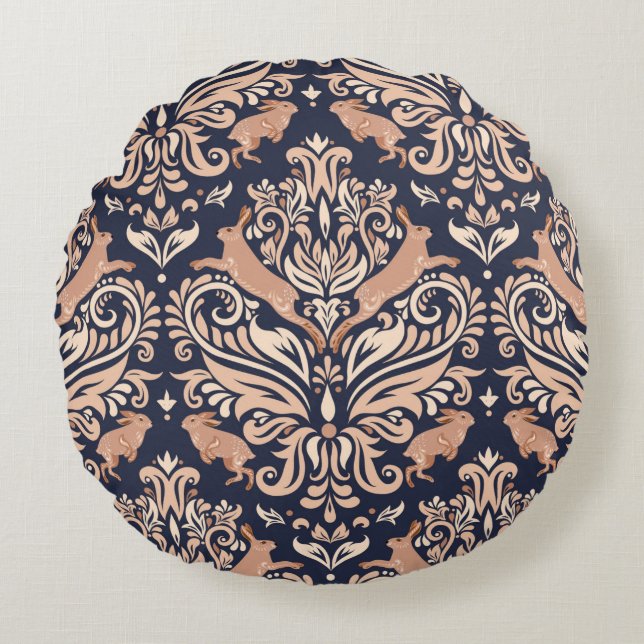 Seamless symmetrical pattern in the Damask style.  Round Cushion (Front)