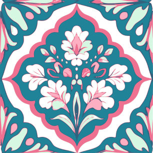 Seamless Teal Mint Pink and White Flowers Floral Tile