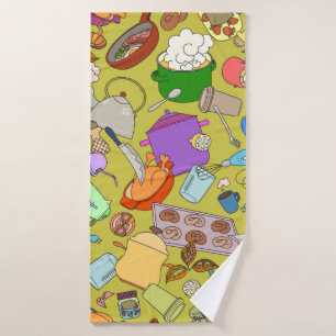 Seamless texture. Hand drawn doodles objects food Bath Towel