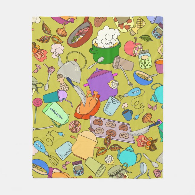 Seamless texture. Hand drawn doodles objects food  Fleece Blanket (Front)