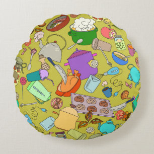 Seamless texture. Hand drawn doodles objects food Round Cushion