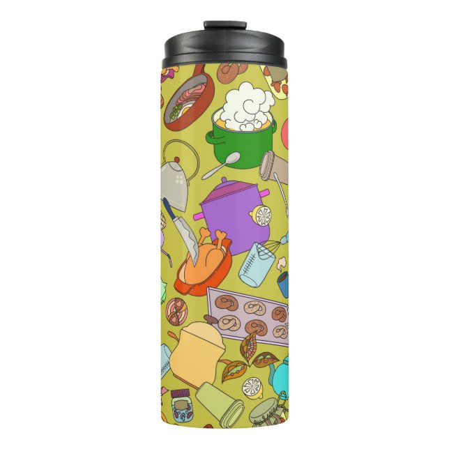 Seamless texture. Hand drawn doodles objects food  Thermal Tumbler (Front)