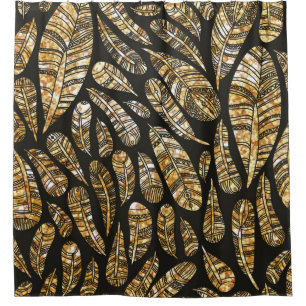 Seamless texture pattern of glowing golden feather shower curtain