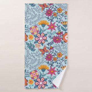 Seamless texture with flowers and butterflies. End Bath Towel