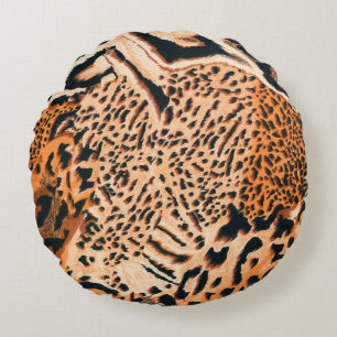 Seamless tiger, leopard and jaguar. Seamless textu Round Cushion