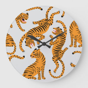 Seamless tiger pattern, wildlife theme. large clock