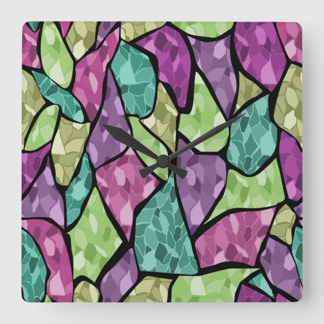 Seamless tile mosaic kaleidoscope abstract modern square wall clock (Front)