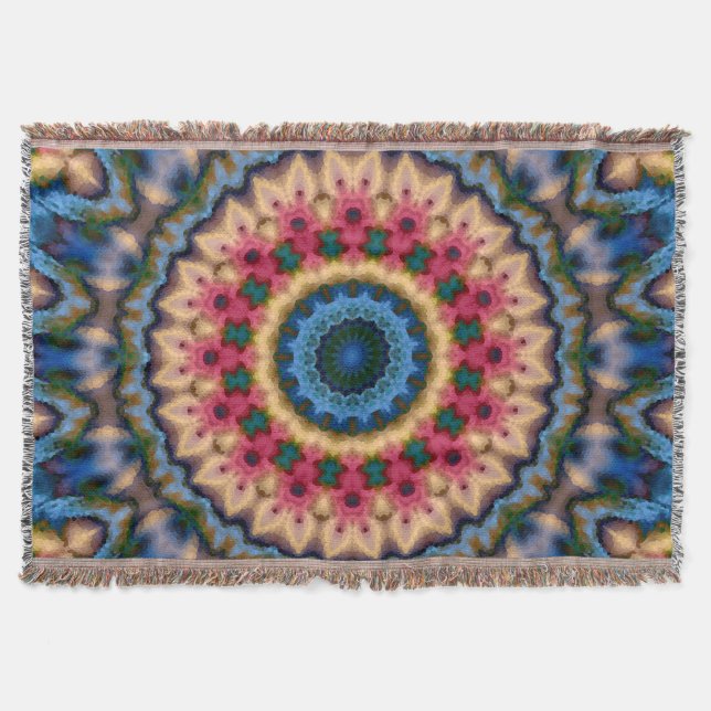 Seamless tile mosaic kaleidoscope abstract modern throw blanket (Front)