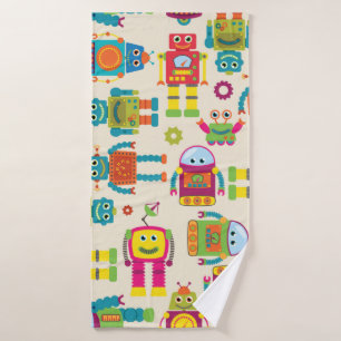 Seamless Tileable Background Pattern with Cute Rob Bath Towel