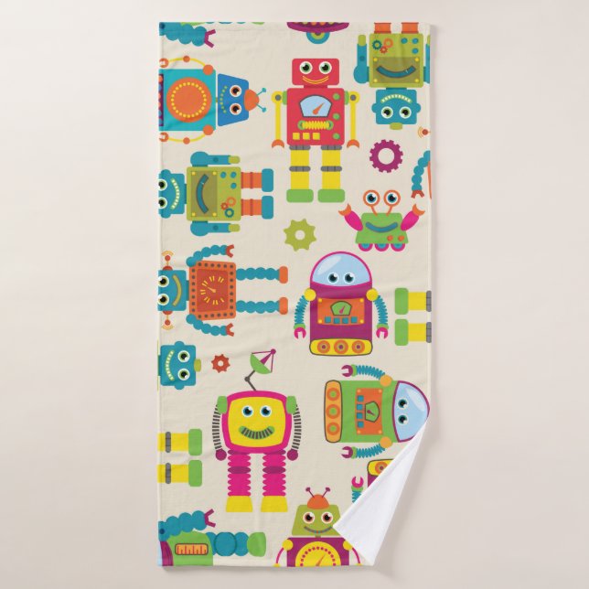 Seamless Tileable Background Pattern with Cute Rob Bath Towel (Bath Towel)