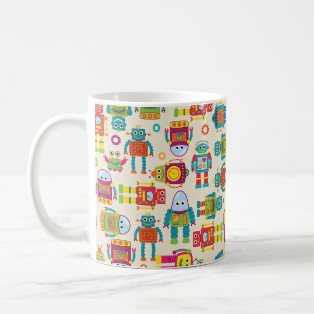Seamless Tileable Background Pattern with Cute Rob Coffee Mug (Left)