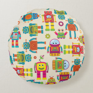 Seamless Tileable Background Pattern with Cute Rob Round Cushion