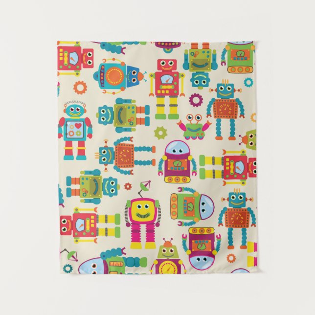 Seamless Tileable Background Pattern with Cute Rob Tapestry (Front)