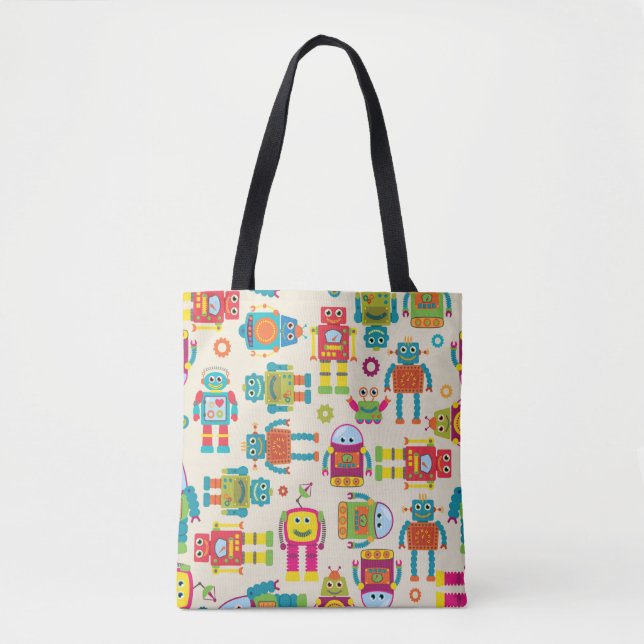 Seamless Tileable Background Pattern with Cute Rob Tote Bag (Front)