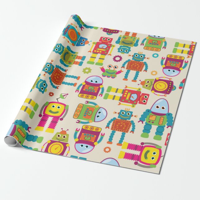 Seamless Tileable Background Pattern with Cute Rob Wrapping Paper (Unrolled)