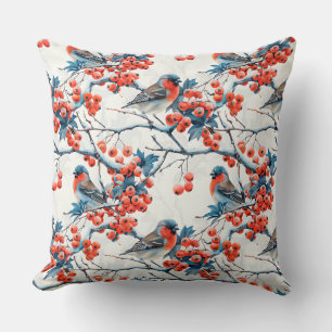 Seamless titmouse birds, winter snow branches, row cushion