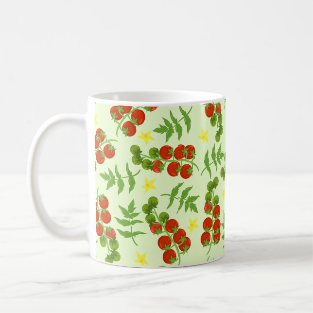 Seamless tomato pattern. Vegetable print. Vintage  Coffee Mug (Left)