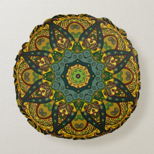 Seamless tracery tile mehndi design. Ethnic orname Round Cushion