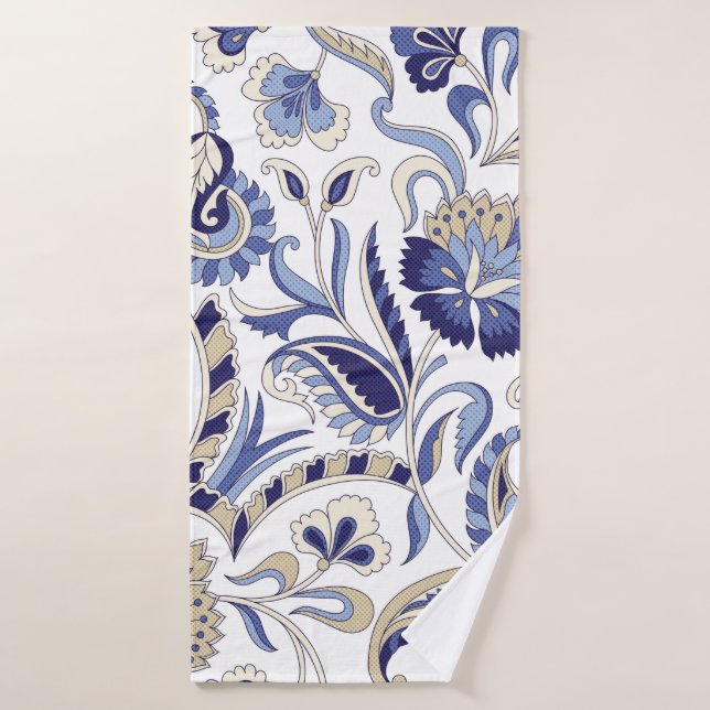 Seamless traditional Indian blue paisley patternpa Bath Towel (Bath Towel)