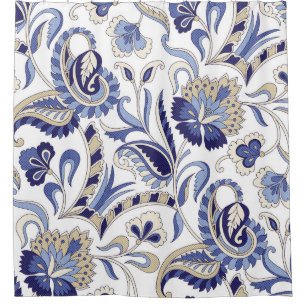 Seamless traditional Indian blue paisley patternpa Shower Curtain