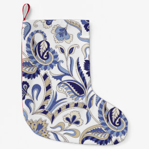Seamless traditional Indian blue paisley patternpa Small Christmas Stocking