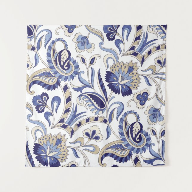 Seamless traditional Indian blue paisley patternpa Tapestry (Front)